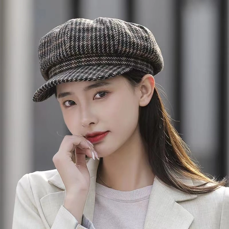 时尚帽子女百搭秋冬八角帽女士圆脸保暖韩版气质网红英伦妈妈帽女