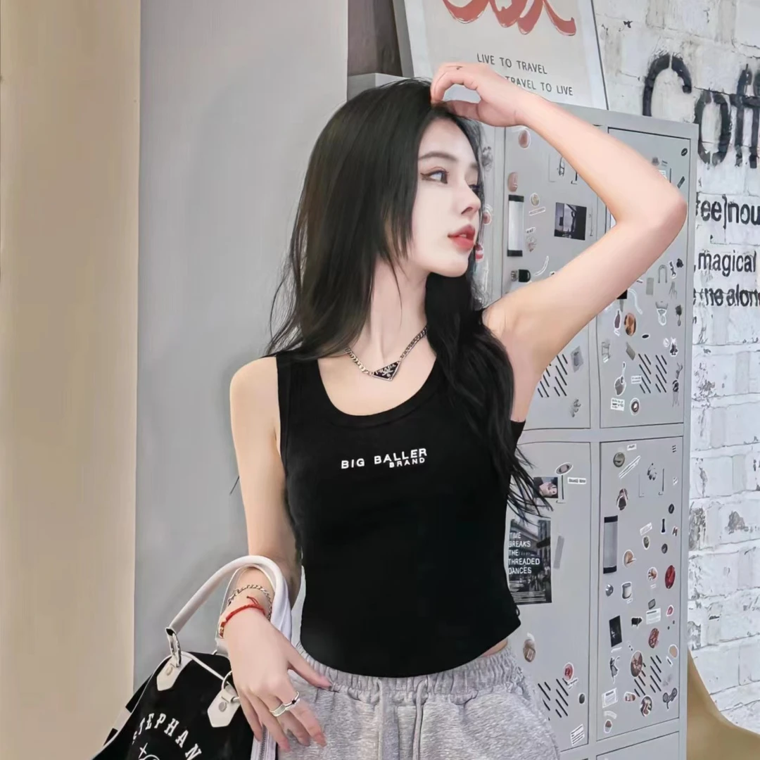 螺纹针织欧美吊带背心女内搭春夏季短款无袖修身打底小衫运动上衣