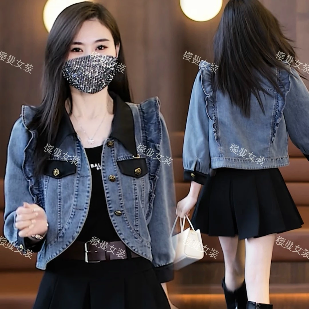 小翻领个性设计休闲时尚气质高级感2023年韩版百搭春夏牛仔上衣