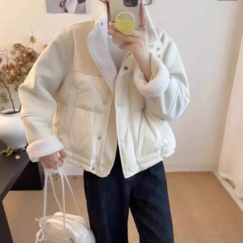 加厚毛毛一体拼接棉服外套女2024冬季新款百搭时尚保暖立领上衣潮