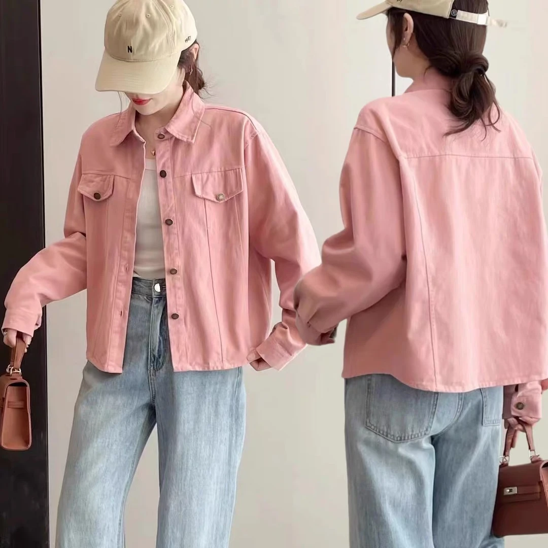韩版工装磨毛衬衫外套女2025年短款衬衫小个子上衣外搭