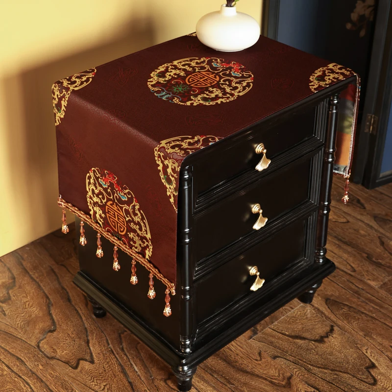 新中式床头柜盖布巾冰箱洗衣机防尘盖布轻奢高档古典盖巾支持定制