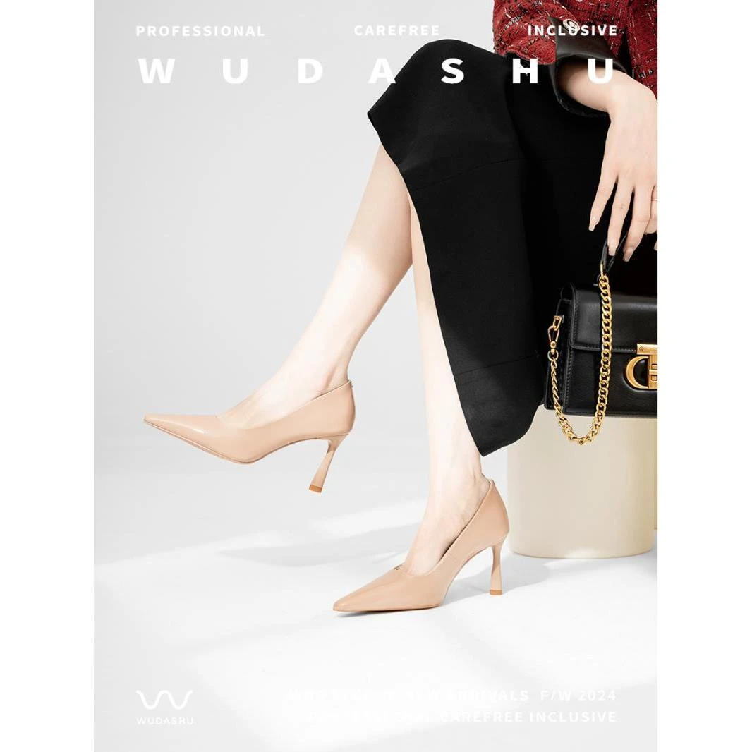 【清仓】真皮法式气质百搭通勤职业配黑色裙子大码漆皮单鞋23-337G