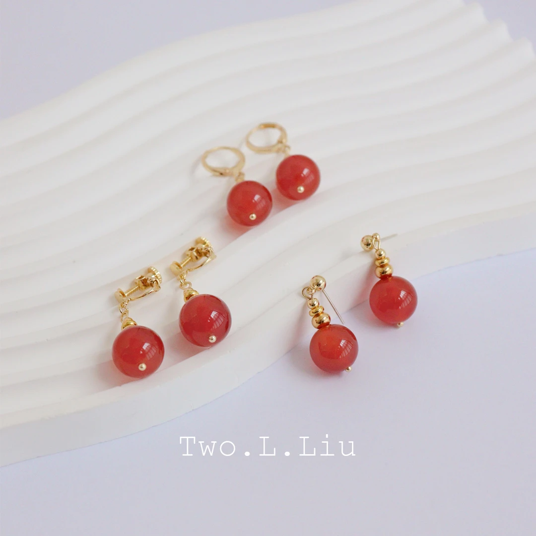 铜合金耳饰 复古国风红耳钉女925银针耳饰女耳夹