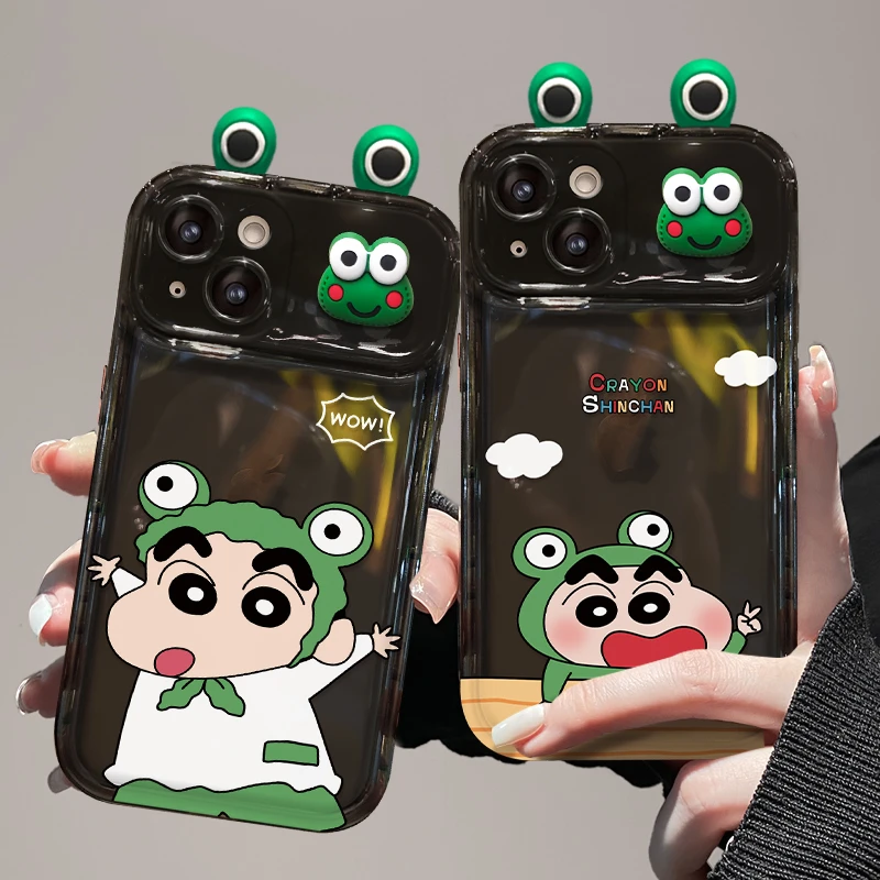 苹果华为/vivo/oppo/小米青蛙小新翻盖镜子iPhone15pro创意手机壳