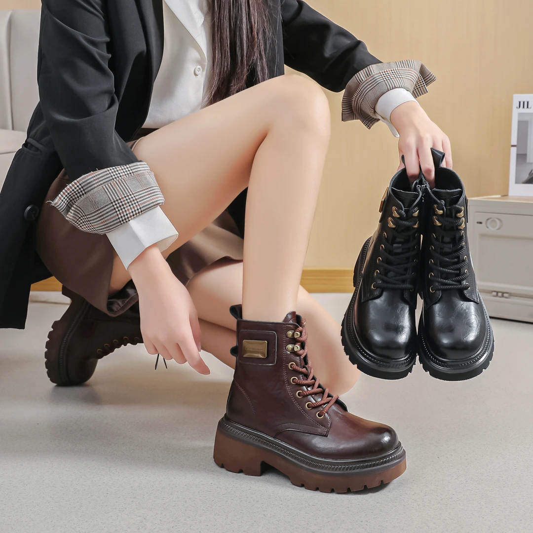 美拉德马丁靴女2024秋冬厚底时尚复古百搭X887-1