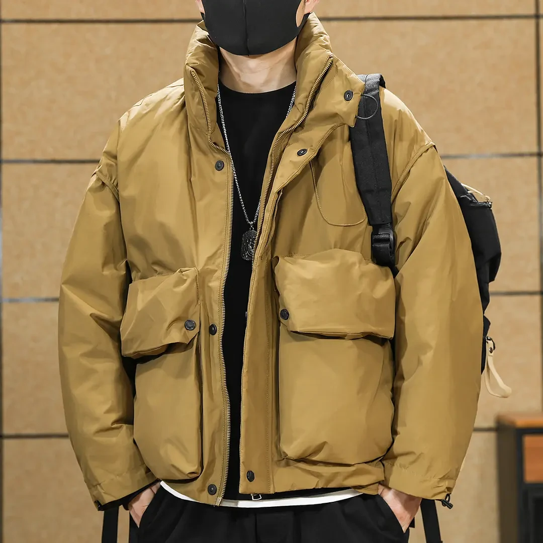 美式高端立领羽绒服男冬季加厚保暖大口袋刺绣防寒冲锋上衣外套潮