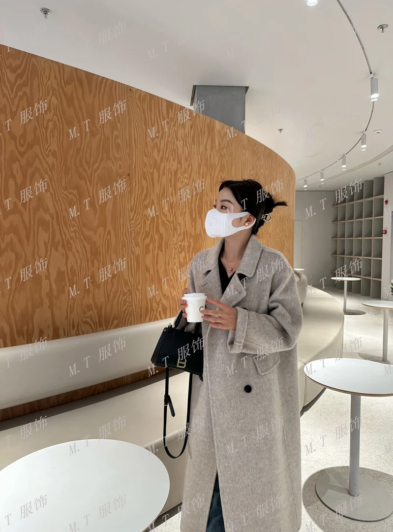 【现货现发】新中长款双排扣韩版宽松显瘦气质羊毛大衣外套女毛呢