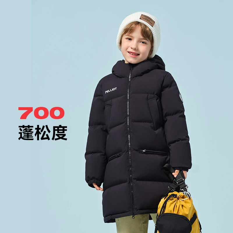 伯希和儿童羽绒服女童冬季长款加厚保暖鸭绒防风连帽中长款外套