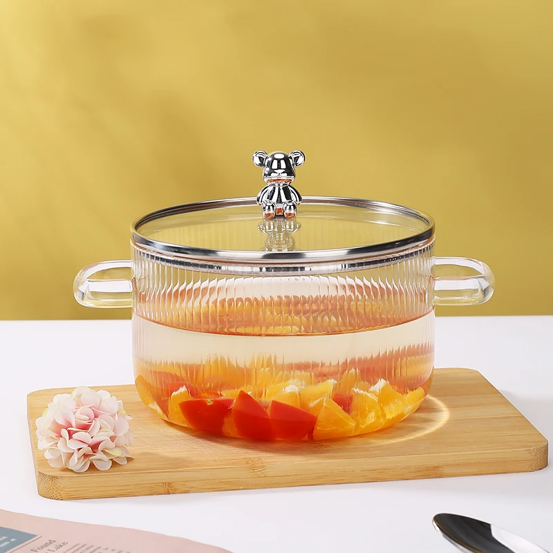 高颜值双耳防烫高硼玻璃小熊锅泡面碗盛菜碗耐热玻璃碗宿舍泡面碗