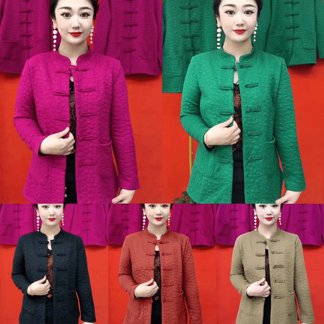 春秋季中国风开衫盘扣立领提花唐装女时尚气质中式显瘦长袖外套