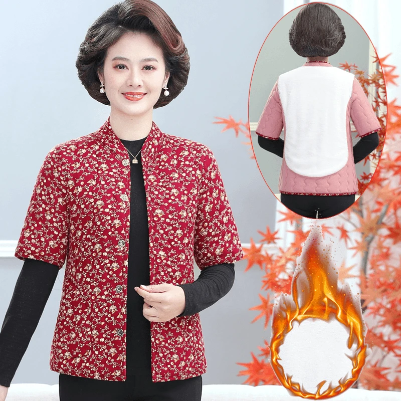 中年妈妈冬装棉马甲女加厚短袖棉衣50岁妈妈装外套女装加绒棉背心
