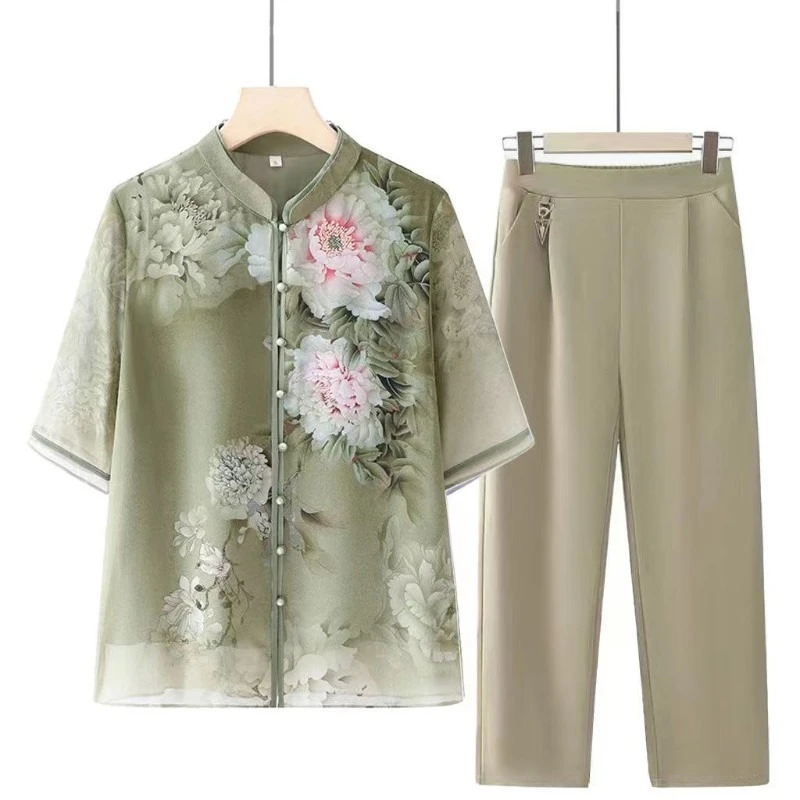 新款中老年人时尚夏季短袖春装套装服装中式薄款女装妈妈装中年