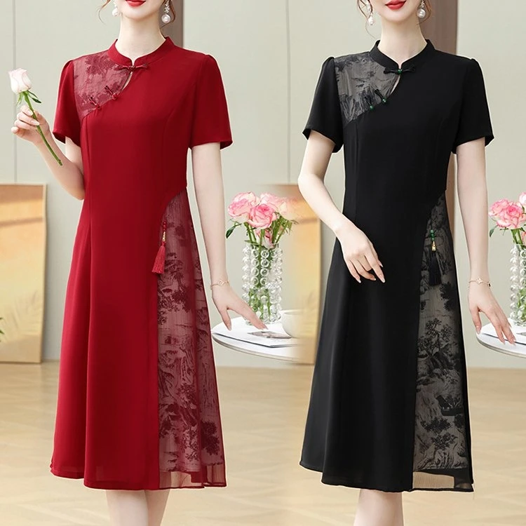 新中式国风连衣裙2025新款妈妈夏季新品短袖端庄大气改良旗袍显瘦