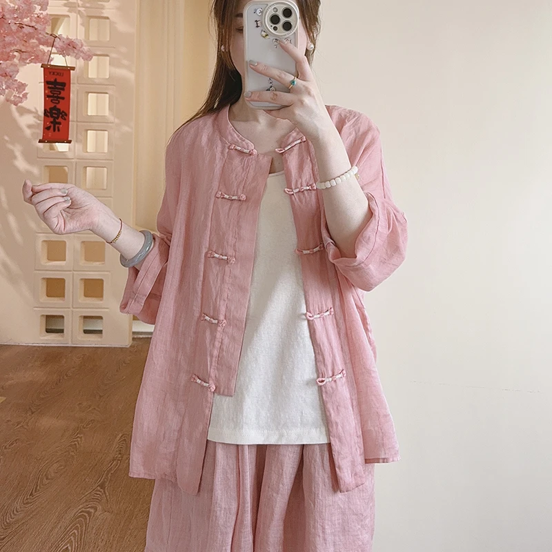 【清欢夏季薄款】国风清爽复古竹节扣古风苎麻开衫外套防晒服 51682