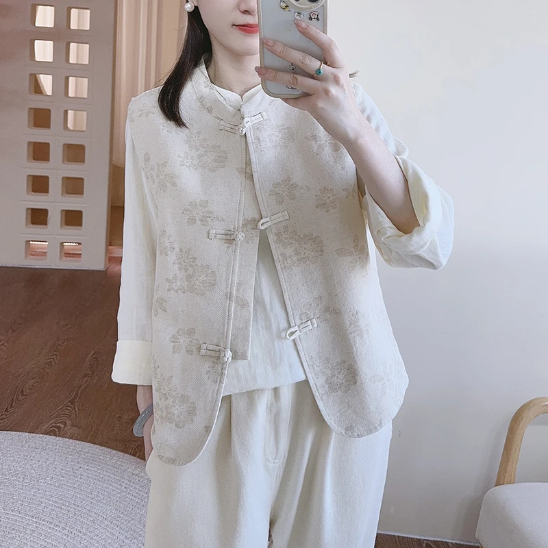 【悠悠】春季原创新品麻棉提花盘扣马甲背心 51800