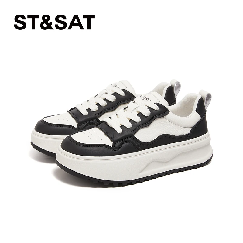 星期六品牌女鞋春季厚底低帮系带舒适时尚百搭复古小白鞋运动鞋