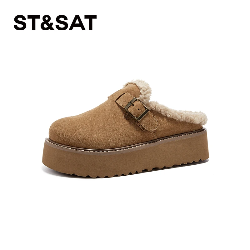 星期六百搭厚底勃肯鞋女鞋毛毛鞋2024冬季爆款加绒包头半拖棉鞋