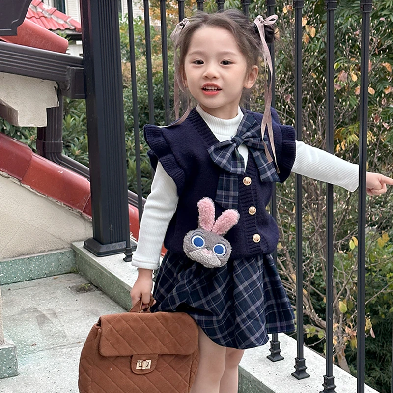 ok樱桃女童套装加绒洋气儿童学院风百褶裙宝宝JK套裙新年装