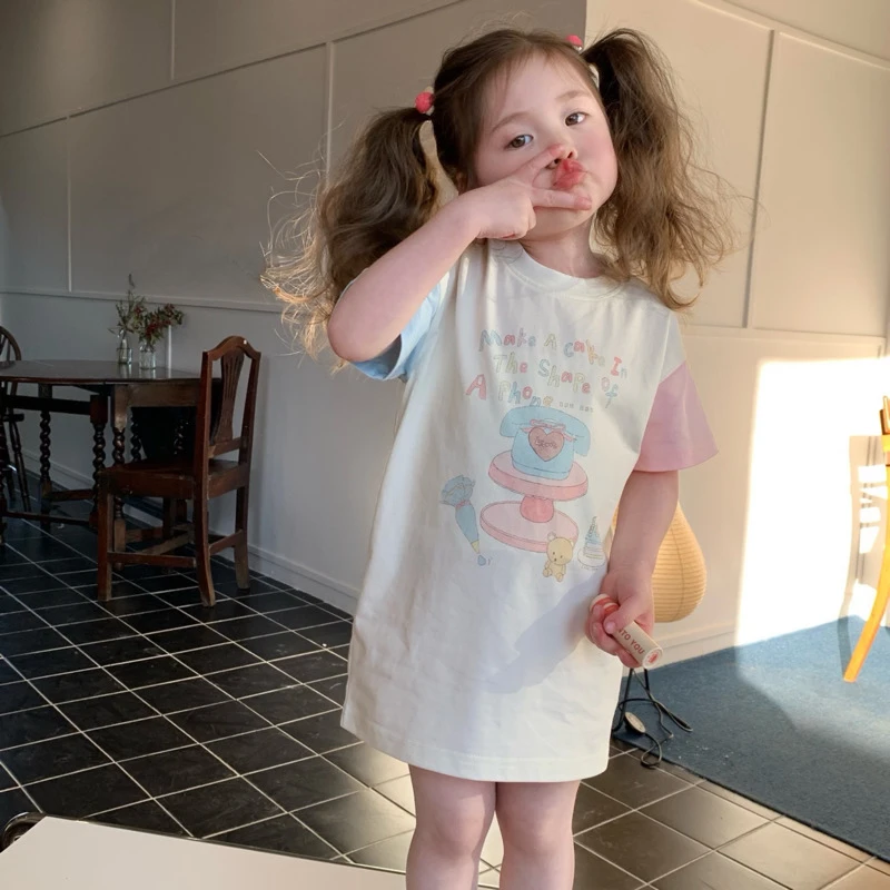 2245女童连衣裙2024夏季新款洋气宝宝公主裙儿童清爽卫衣裙休闲