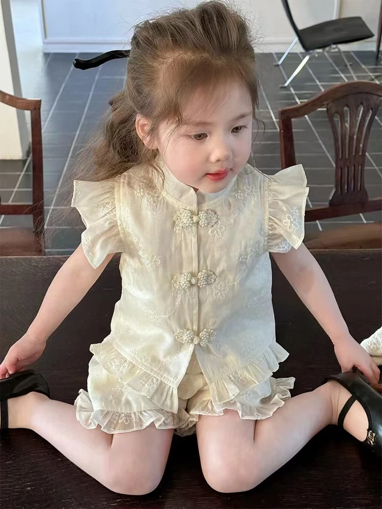 女童国风套装夏装洋气儿童2024新中式二件套宝宝小童旗袍短袖短裤