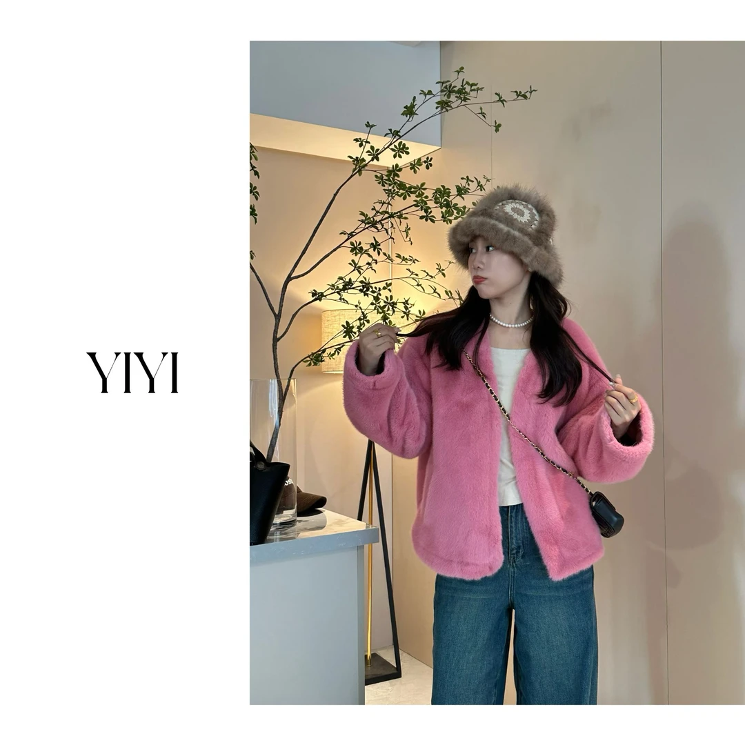 【YI MENG】冬日经典时髦之美 柔软毛感短款欧貂绒毛毛外套