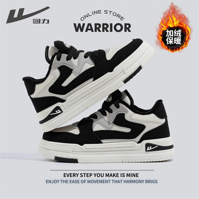 Warrior/回力板鞋女2024冬季新款百搭潮款小众厚底加绒低帮运动鞋