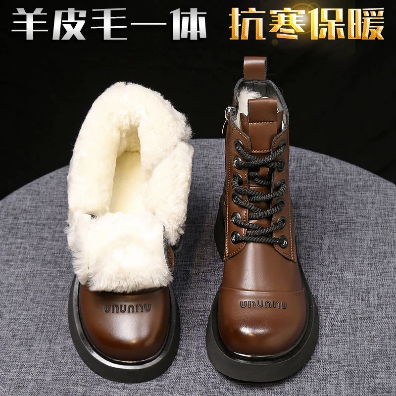 保暖雪地靴皮毛一体马丁靴女2023新款冬季大棉鞋加绒短靴加厚棉靴
