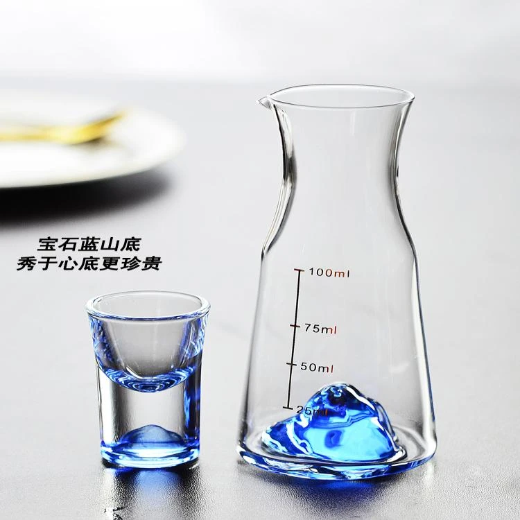冰蓝山水晶玻璃白酒杯套装刻度分酒器酒壶具家用绿松石红酒醒酒器