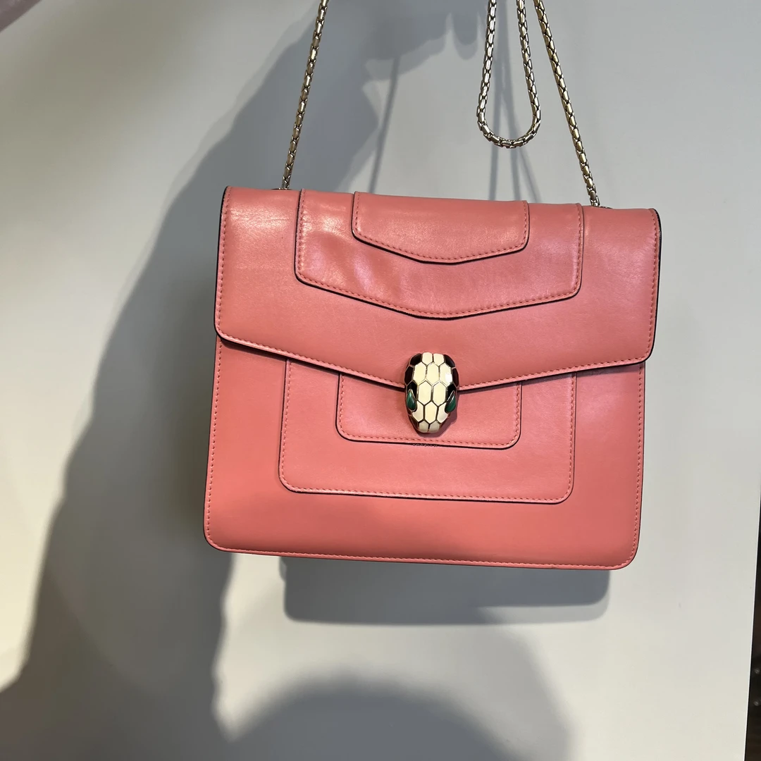 95新 BVLGARI/宝格丽 宝格丽蛇头包中号粉色