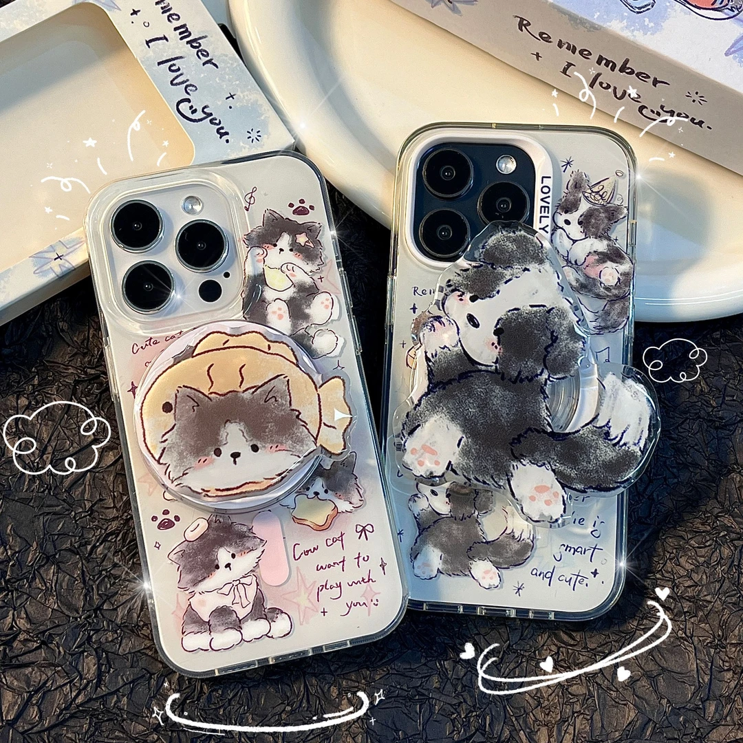 情侣小狗猫咪苹果15手机壳iPhone14保护套13Pro磁吸12双层15可爱
