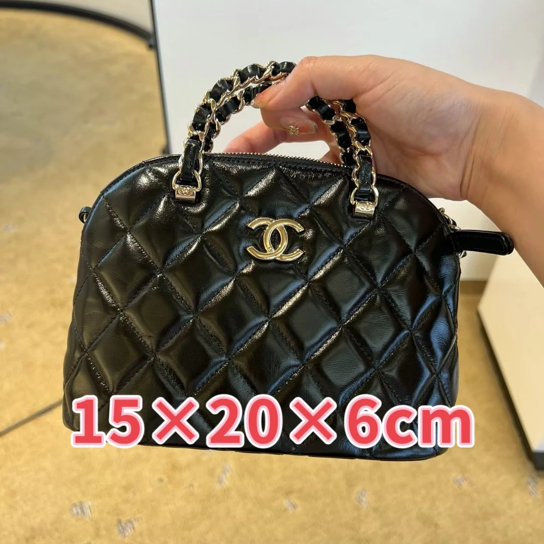 全新未使用 Chanel/香奈儿 24B贝壳油蜡羊皮手柄链条包大号