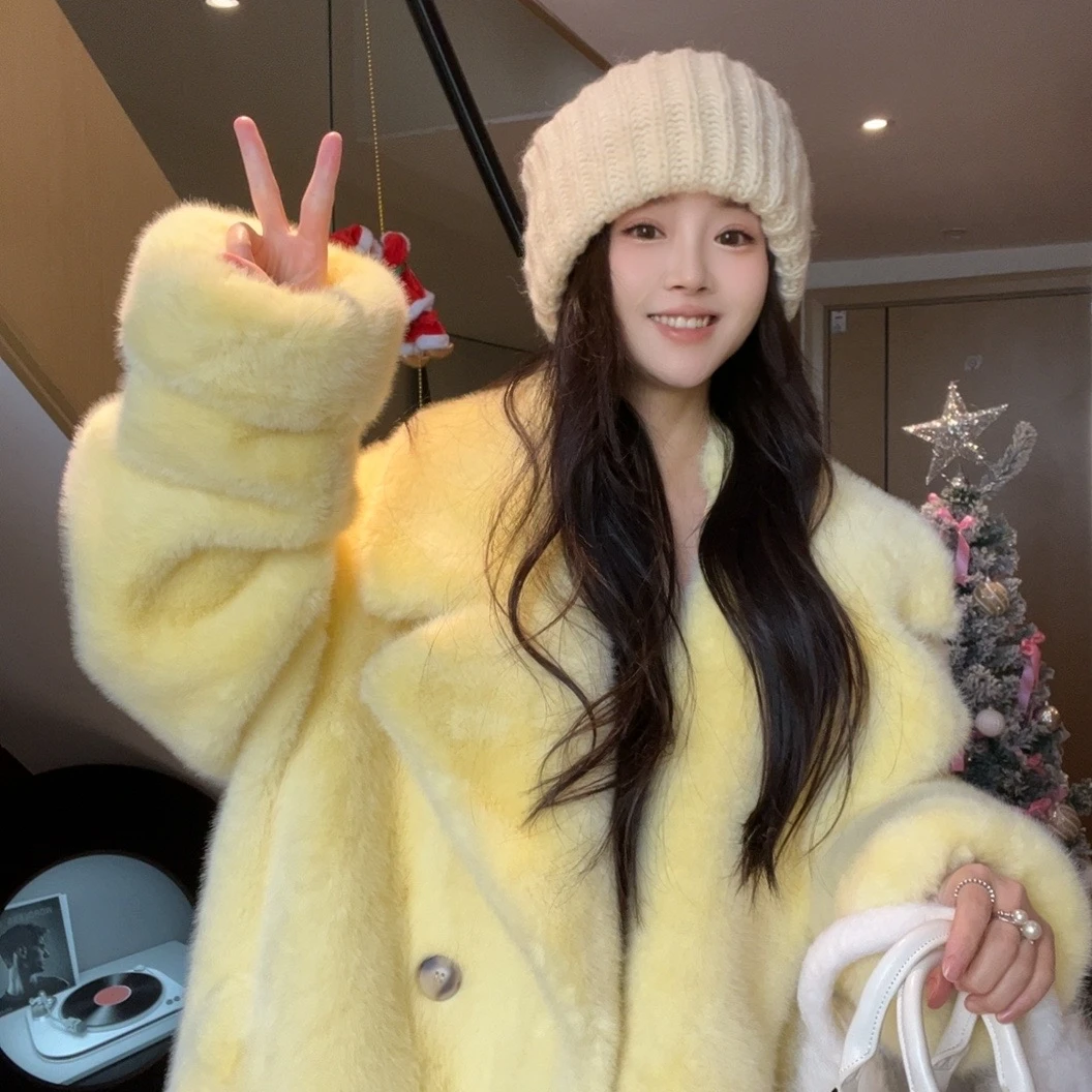 【橙子清仓专属】马卡龙色加绒加厚毛绒外套女装韩系气质时尚减龄