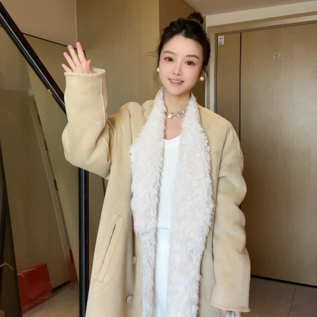 【橙子清仓专属】高级小鸡黄色双面穿显瘦保暖气质女装毛毛外套