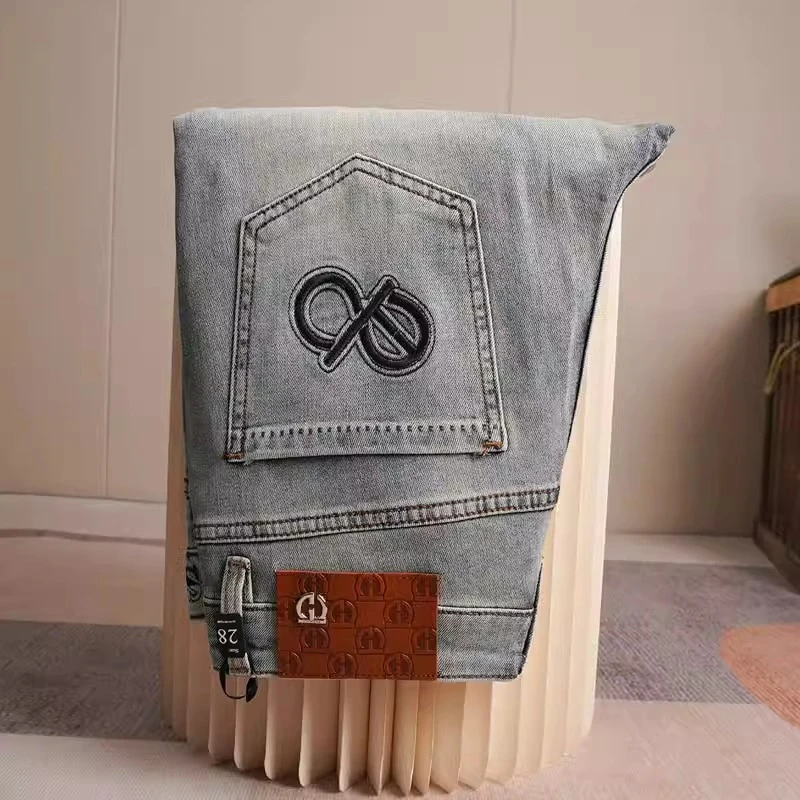 博利凯葆碟春秋季浅蓝怀旧牛仔裤男轻奢欧货百搭修身小直筒休闲裤