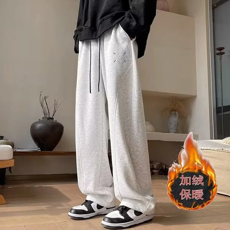 特无差价秋新半拉链开叉华棉卫裤男士棉休闲大码拖地裤休闲裤男款