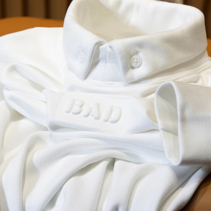 轻奢秋冬季厚款保暖双面磨毛呢绒料卫衣男长袖修身内搭打底衫男士