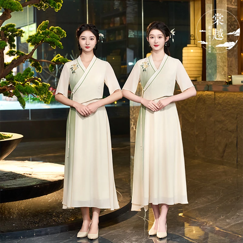 棠越国风秋冬新款禅意穿搭小众新中式轻奢高级感套装女茶艺服3693