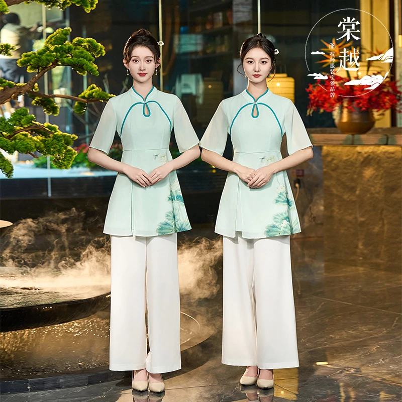 棠越美容师秋冬时尚气质中国风复古工服足浴店养生师职业套装4175