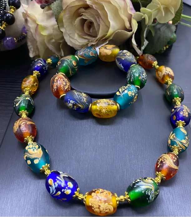 合金琉璃项链 淄博百年老料设计师款多宝凤尾项链手串套