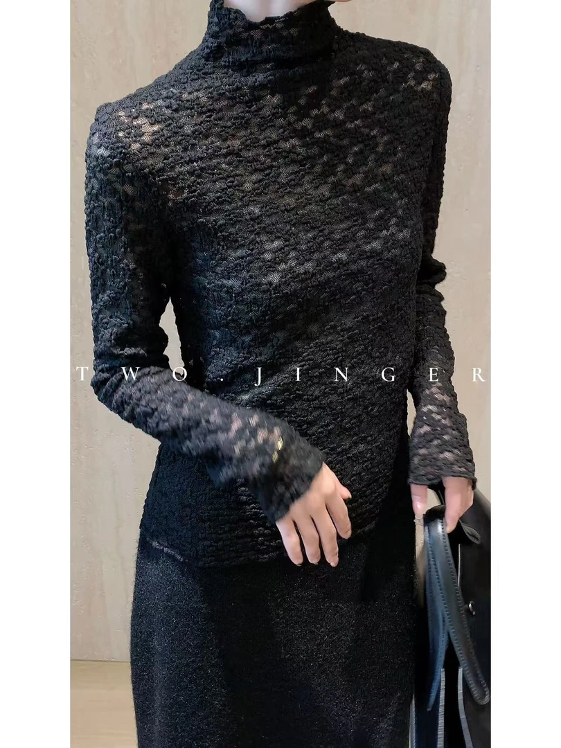 二静子 极简静奢（若隐若现）性感姐姐弹力超大百搭蕾丝上衣HG2522