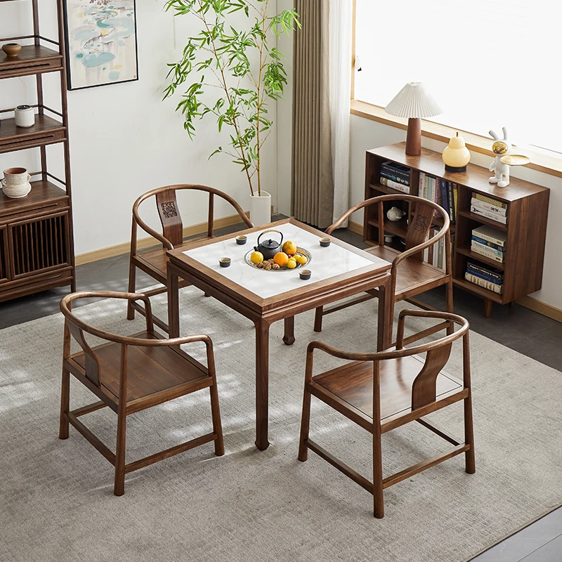 莎米娜【直播间专享价】北美黑胡桃木马蹄围炉方桌餐桌茶桌八仙桌