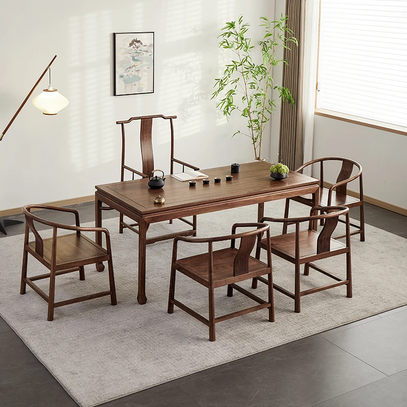 莎米娜北美黑胡桃木马蹄茶桌茶艺泡茶桌家用书法桌办公室禅意简约