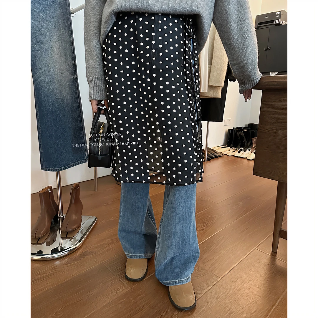 wideli2023秋冬韩版时尚气质百搭宽松提花优雅花朵显瘦半身裙9313