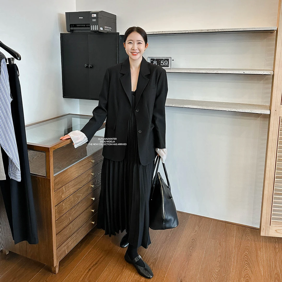 widelia秋冬韩系6067 气质风设计感通勤港风优雅百搭个性拼接西装