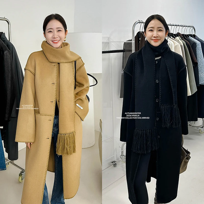 widelia秋冬韩版9256 慵懒风百搭轻奢高级气质保暖中长款毛呢大衣
