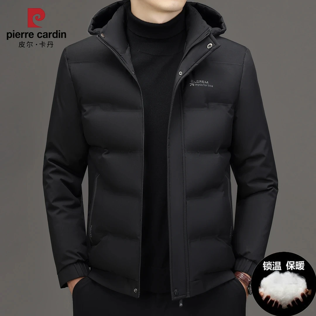 皮尔卡丹冬季新款高档男士带帽棉衣冬季保暖纯色爆款棉服棉袄男装
