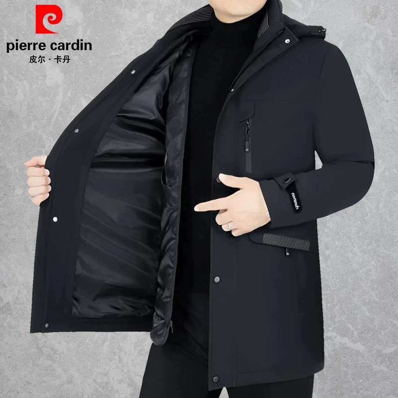皮尔卡丹新款可脱卸内胆男士修身可脱卸帽休闲中长款保暖羽 绒服