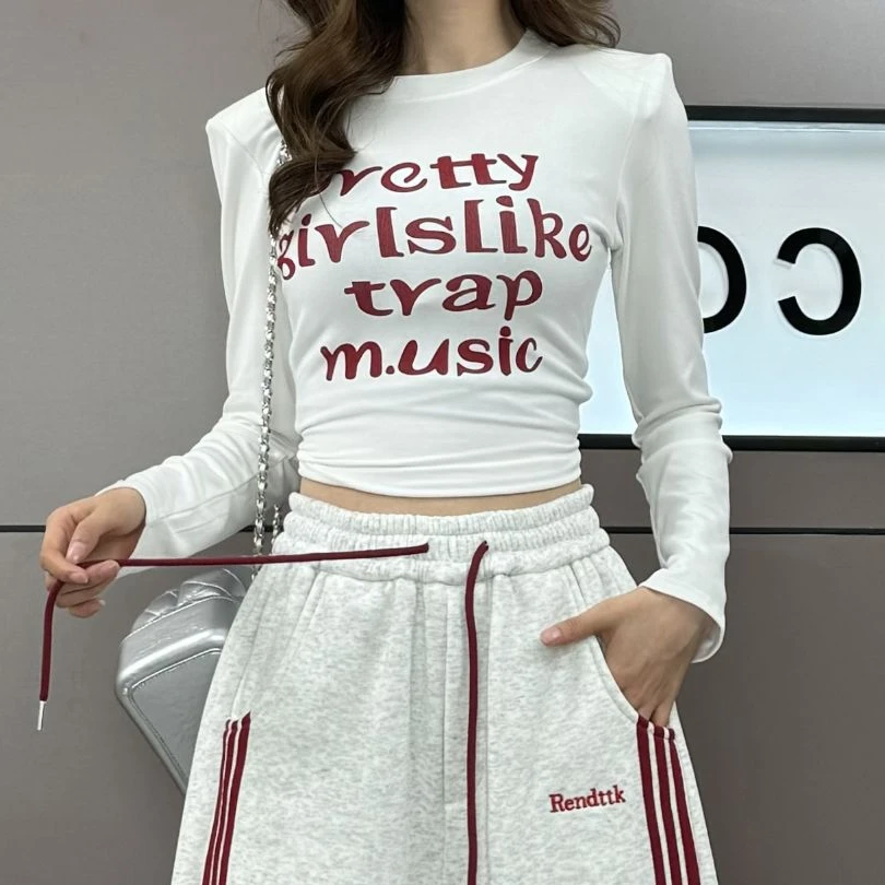 ins风格韩系简约百搭字母印花打底T恤