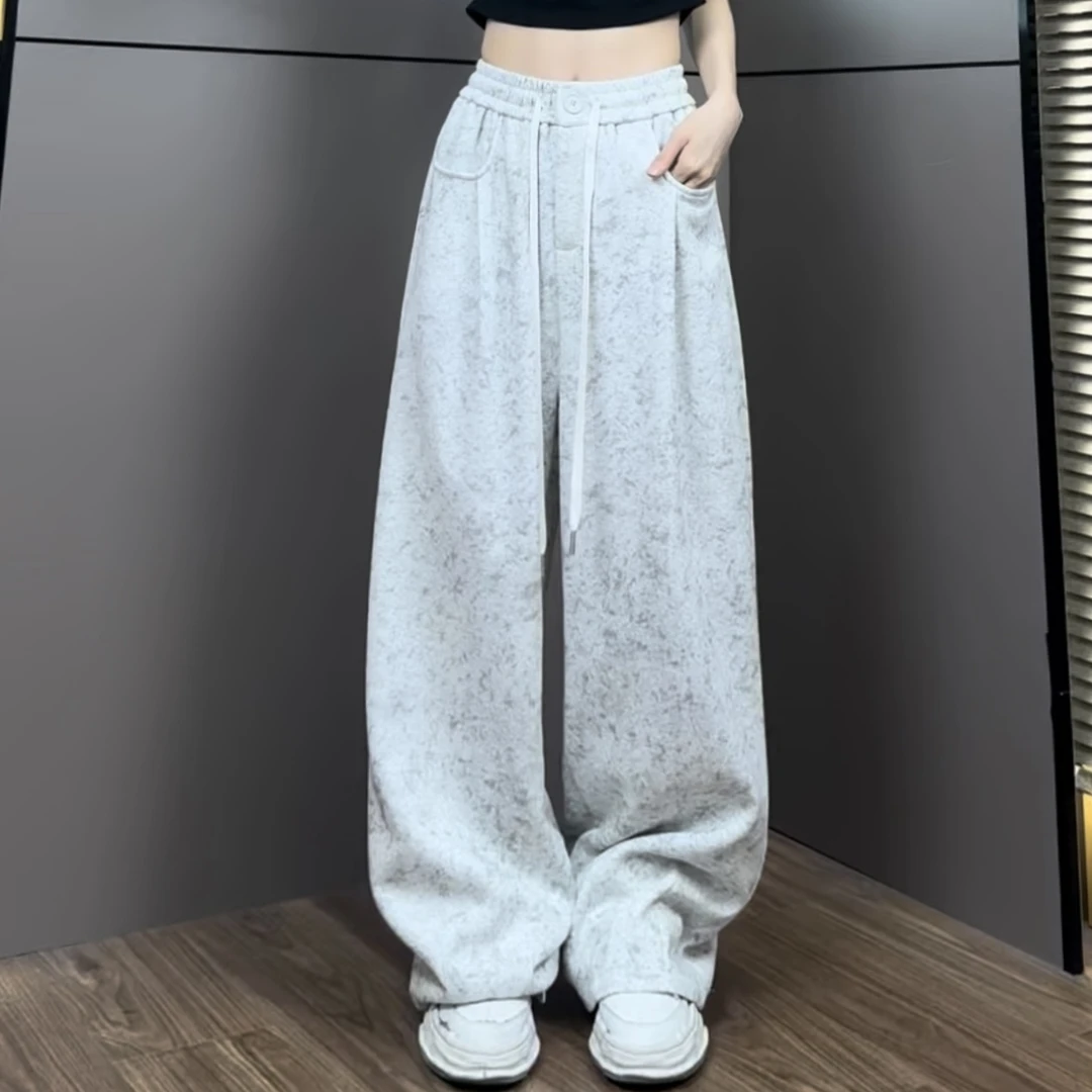 （原创定制）秋季新款重磅扎染时尚拖地阔腿休闲裤高腰百搭宽松
